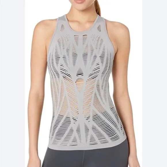 Alo Yoga Women's Vixen Fitted Tank Top Engineered Cut-Out Gray Size M Athletic - Picture 1 of 9